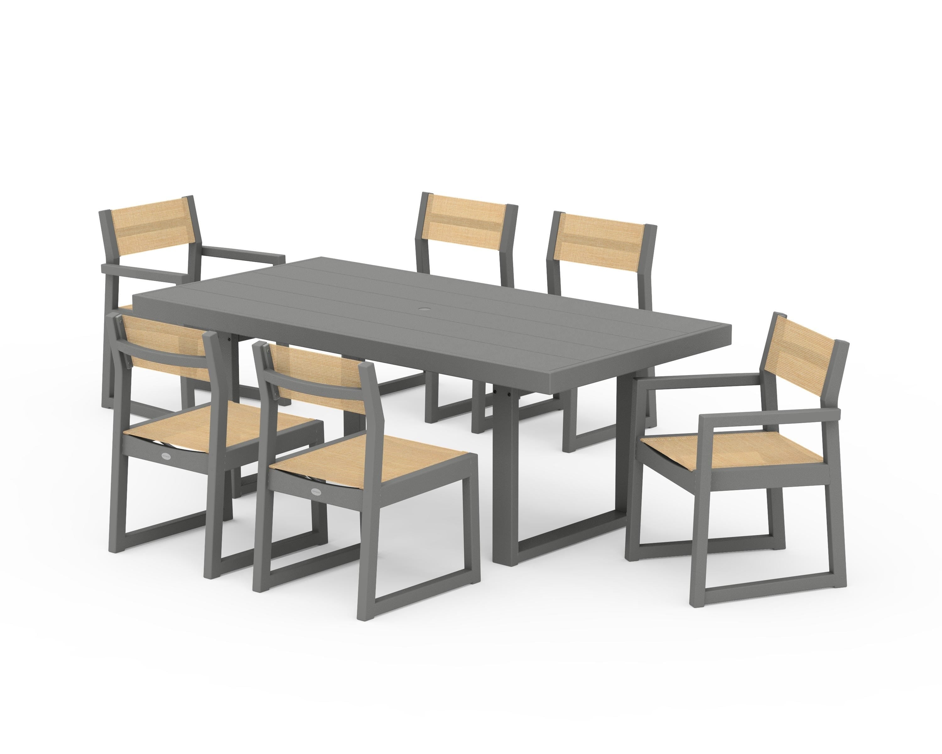 POLYWOOD® EDGE Sling 7-Piece Dining Set in Slate Grey / Dupioni Apricot Sling
