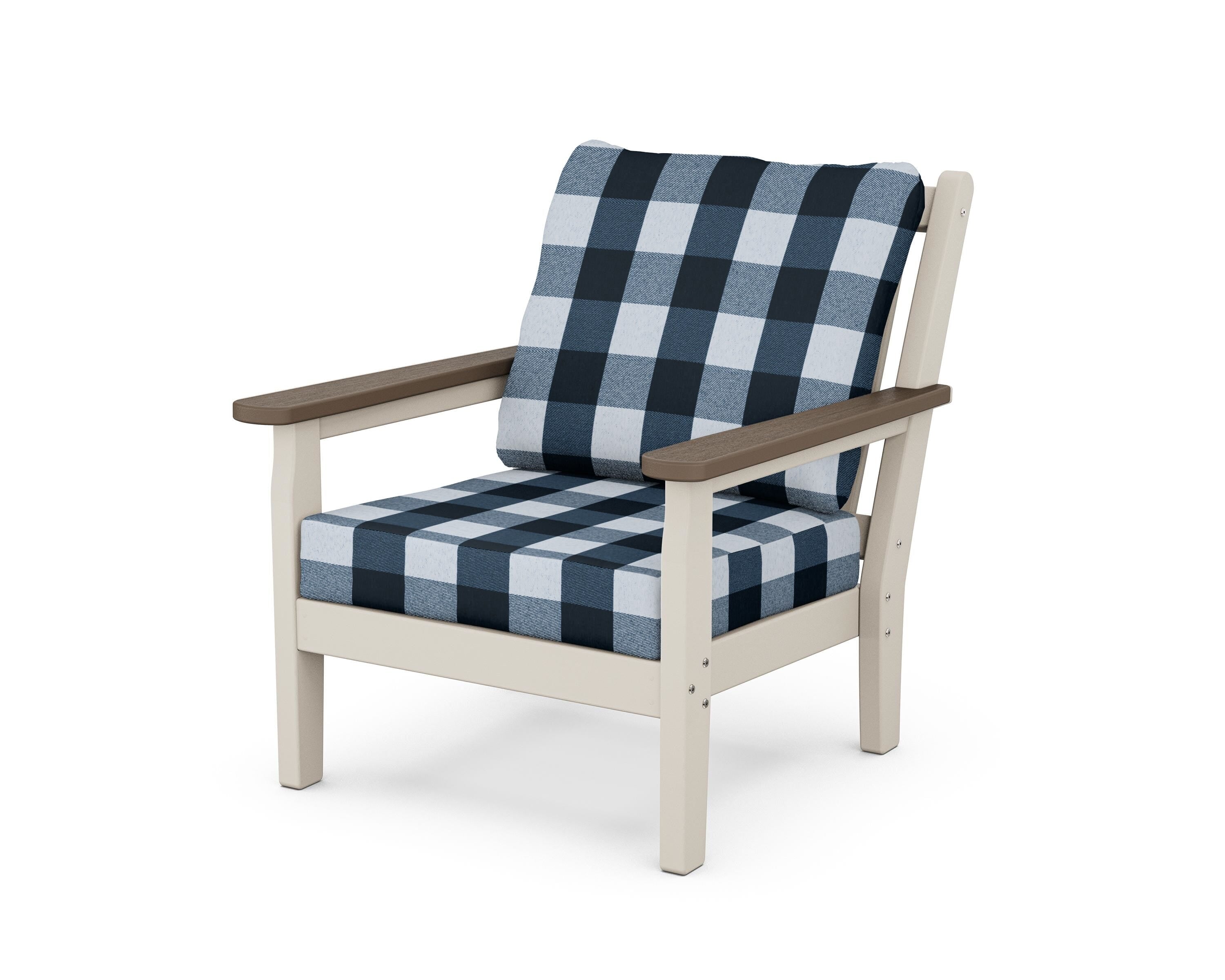 POLYWOOD® Chippendale Deep Seating Chair in Sand / Kona / Buffalo Plaid Marine Indigo