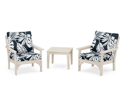 POLYWOOD® Vineyard 3-Piece Deep Seating Set in Sand / Leaf Marine Indigo