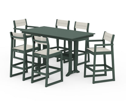 POLYWOOD® EDGE Sling 7-Piece Farmhouse Bar Set with Trestle Legs in Green / Parchment Sling