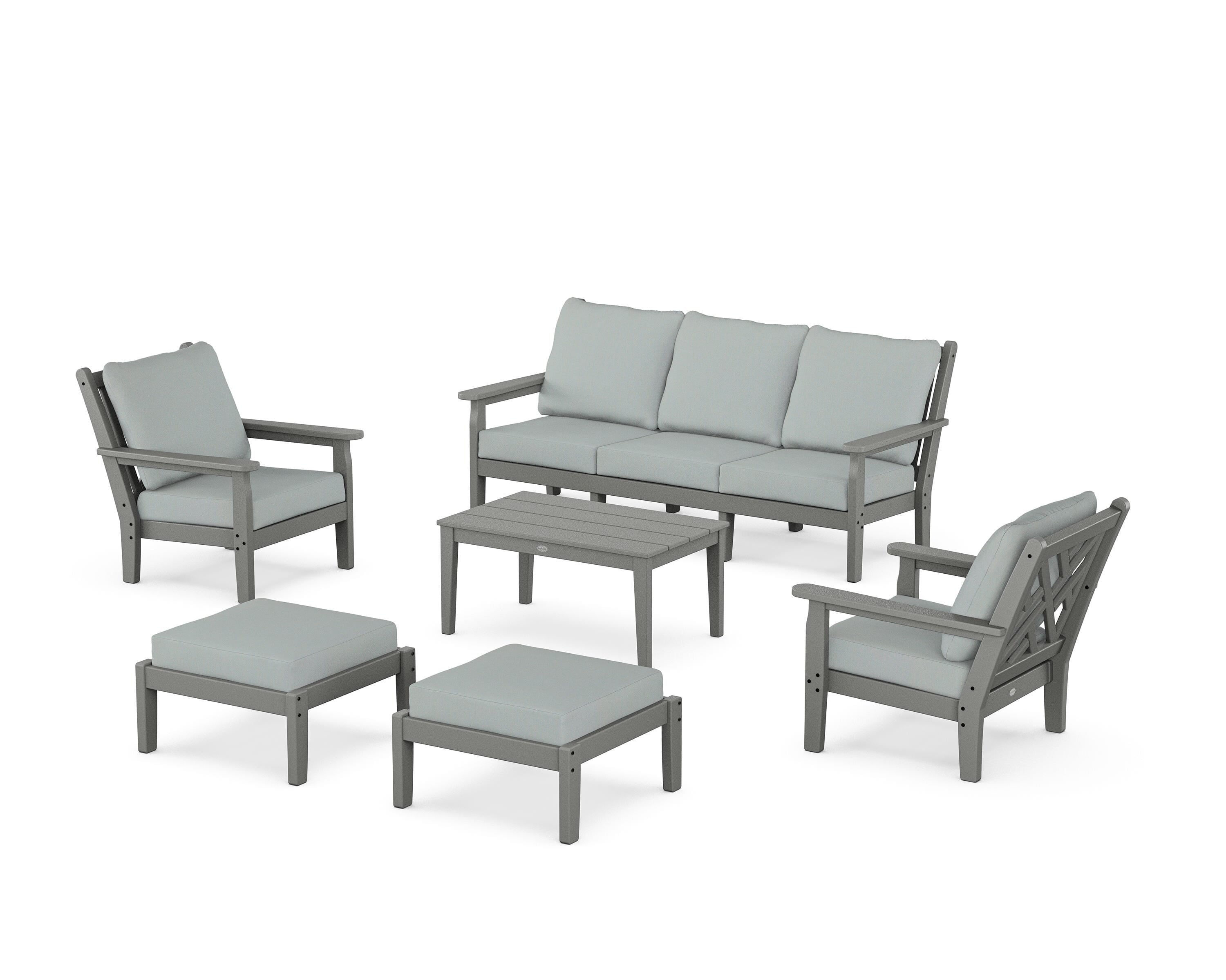 POLYWOOD® Chippendale 6-Piece Lounge Sofa Set in Slate Grey / Spa