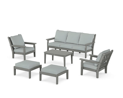 POLYWOOD® Chippendale 6-Piece Lounge Sofa Set in Slate Grey / Spa