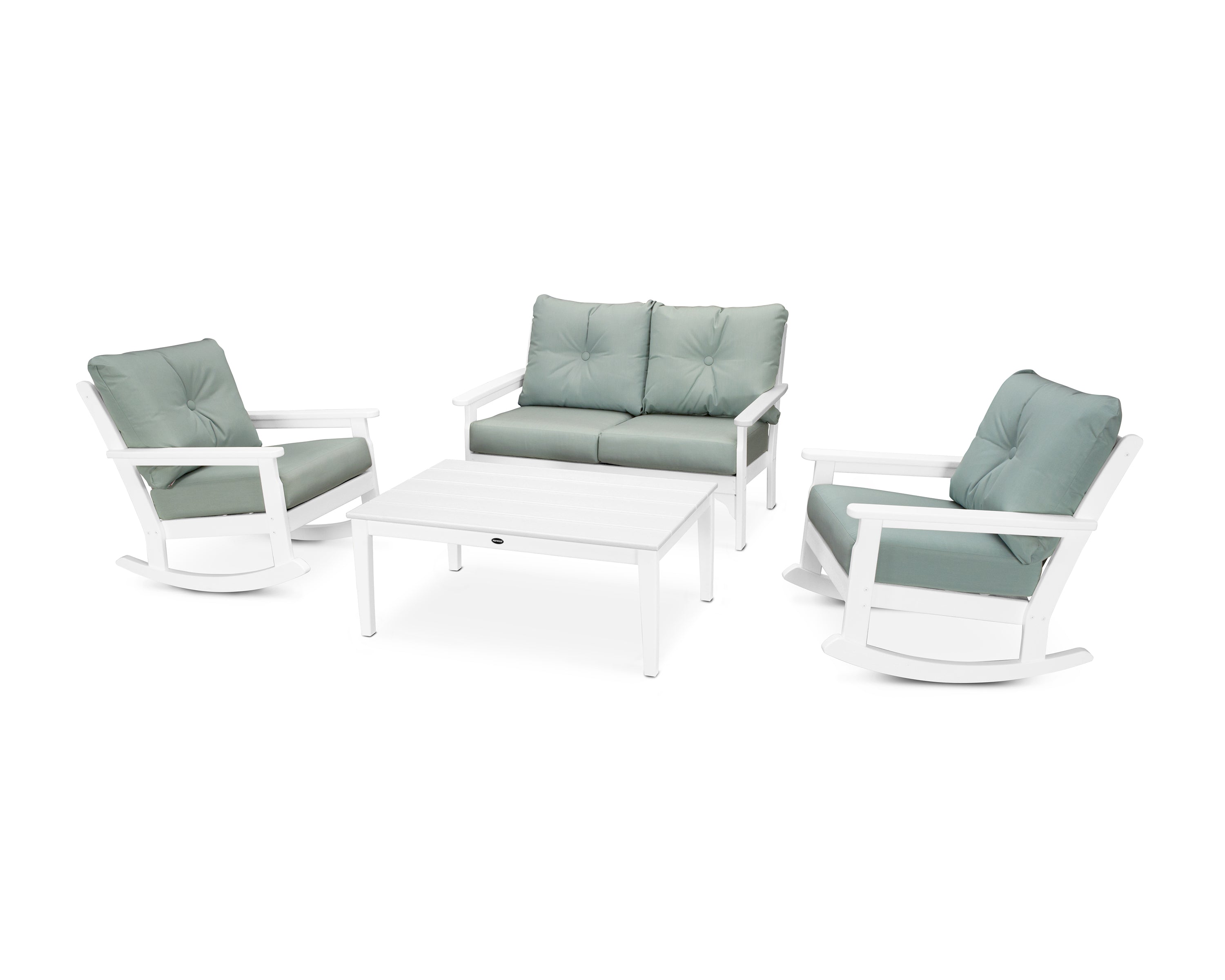 POLYWOOD® Vineyard 4-Piece Deep Seating Rocking Chair Set in White / Spa