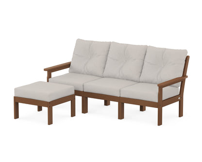 POLYWOOD® Vineyard 4-Piece Sectional with Ottoman in Teak / Cast Ash