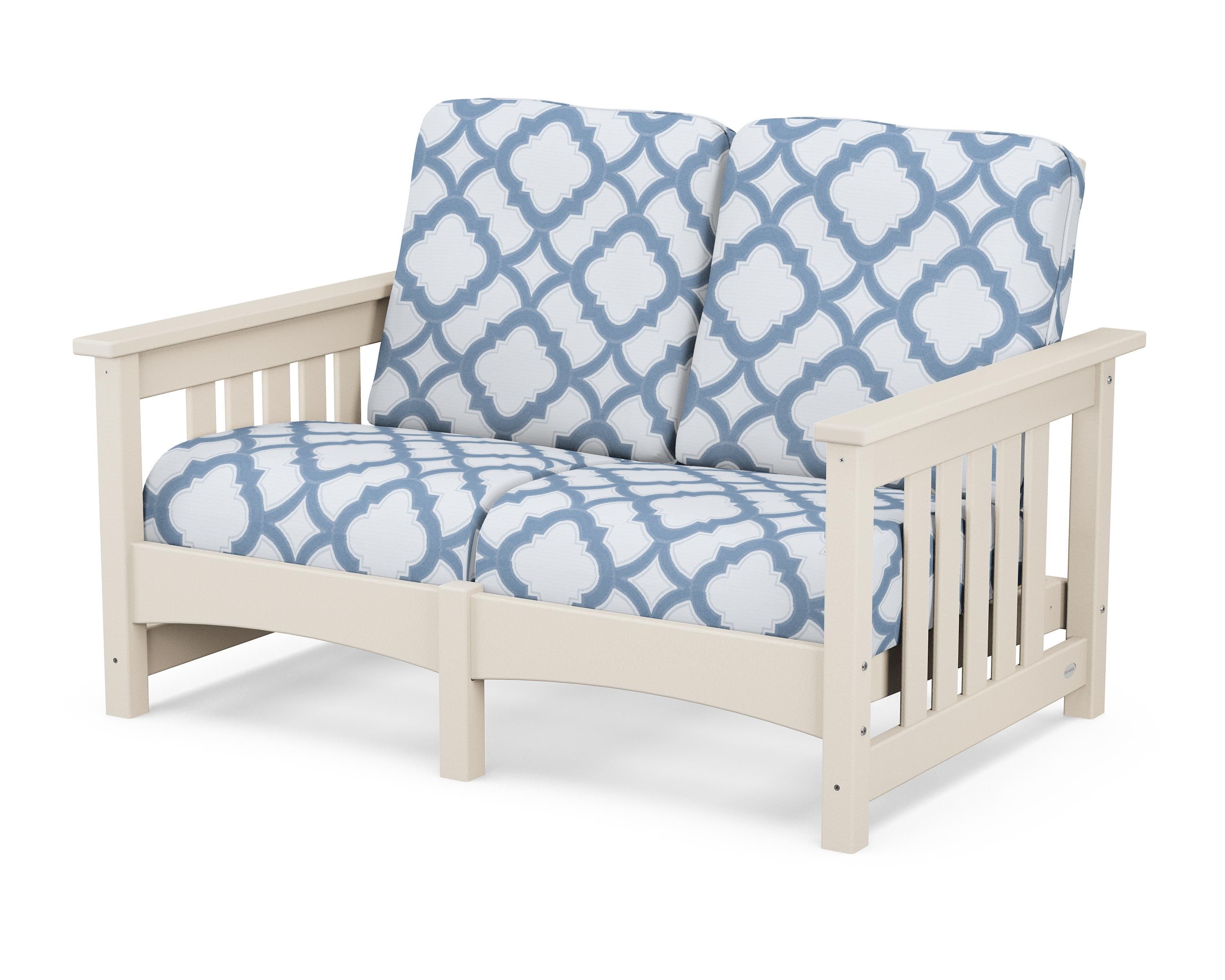 POLYWOOD® Club Mission Loveseat in Sand / Trellis Sky Blue