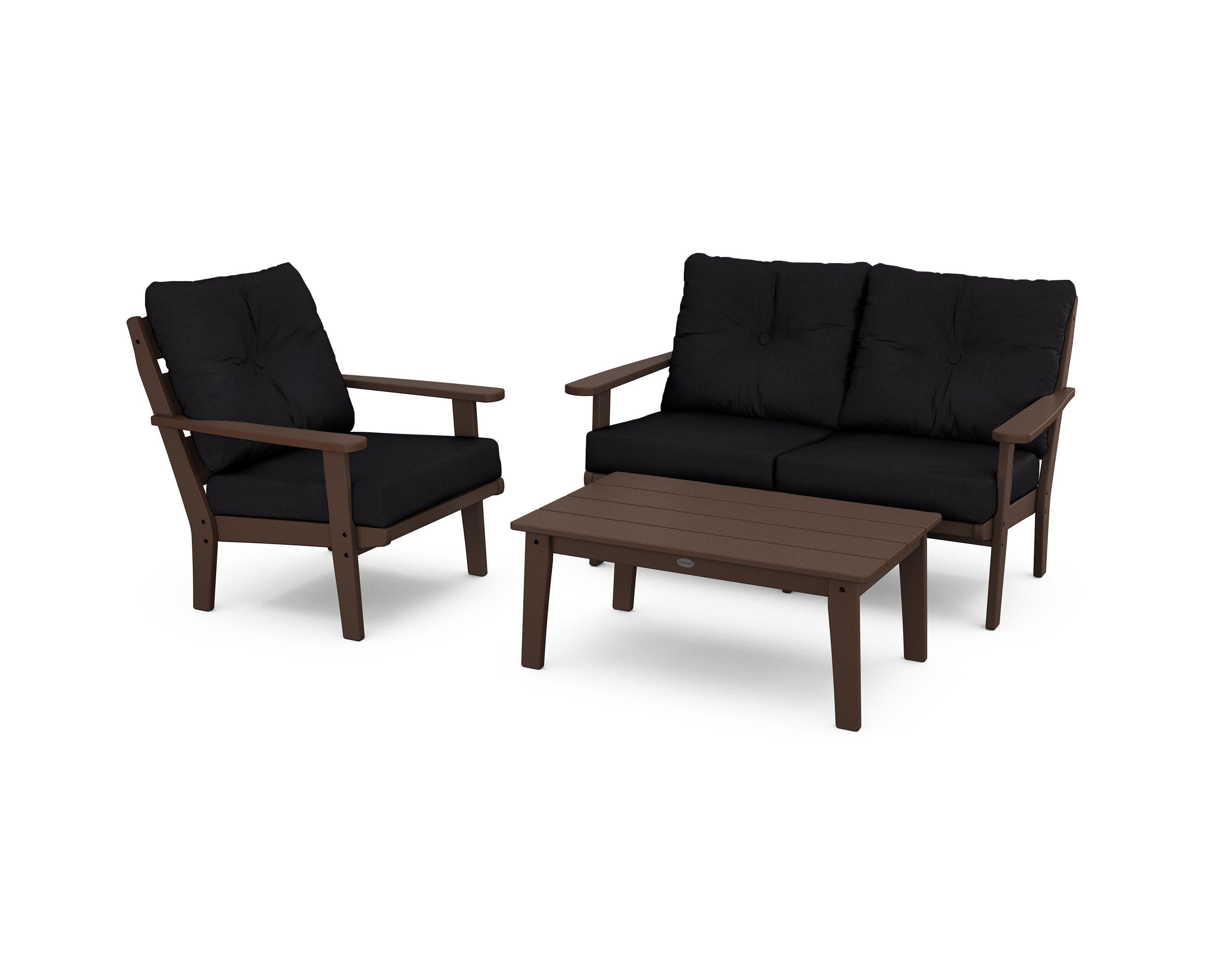 POLYWOOD® Lakeside 3-Piece Deep Seating Set in Mahogany / Midnight Linen