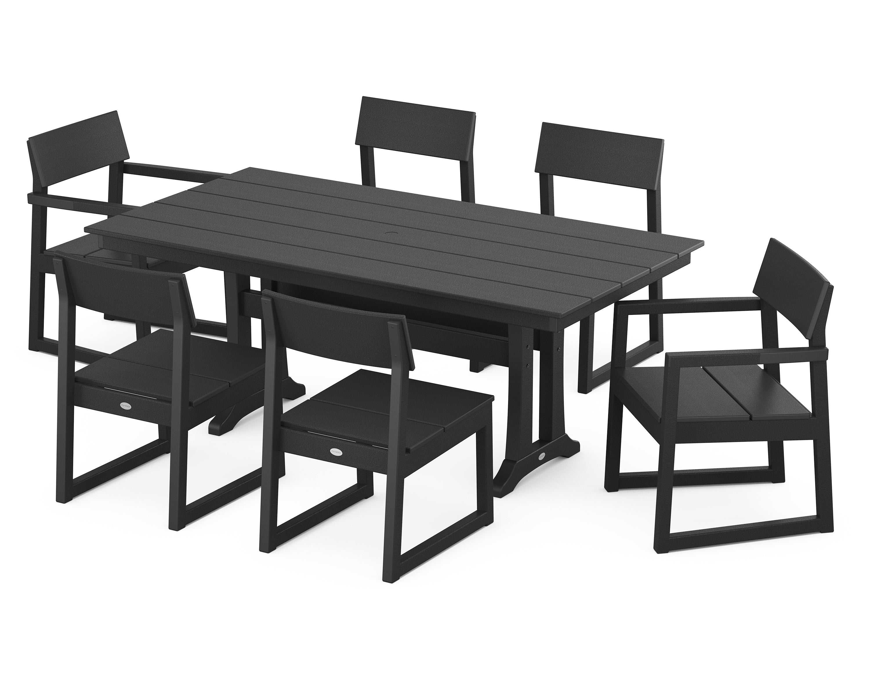 POLYWOOD® EDGE 7-Piece Farmhouse Trestle Dining Set in Black