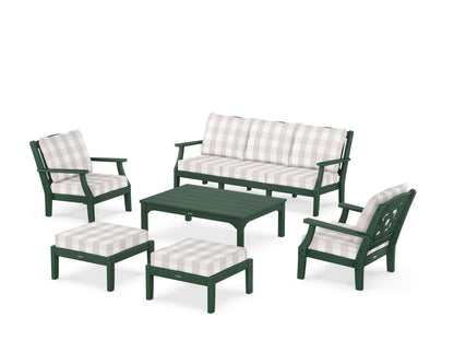 Martha Stewart by POLYWOOD® Chinoiserie 6-Piece Lounge Sofa Set in Green / Buffalo Plaid Dune Burlap
