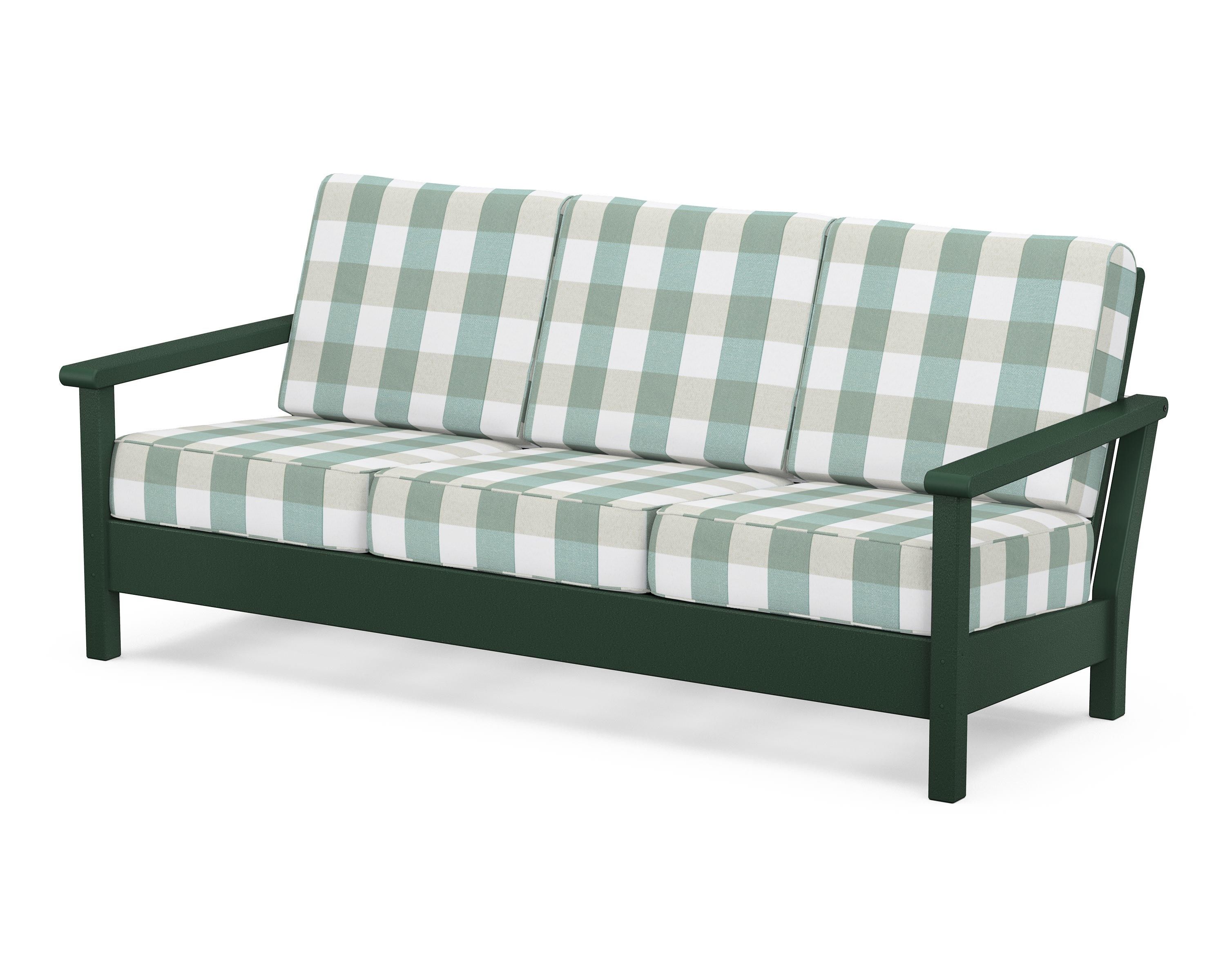 POLYWOOD® Harbour Deep Seating Sofa in Green / Buffalo Plaid Glacier Spa
