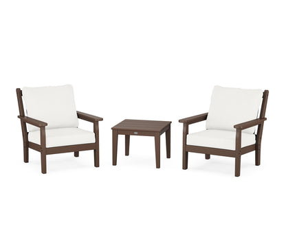 POLYWOOD® Chippendale 3-Piece Deep Seating Set in Mahogany / Natural Linen