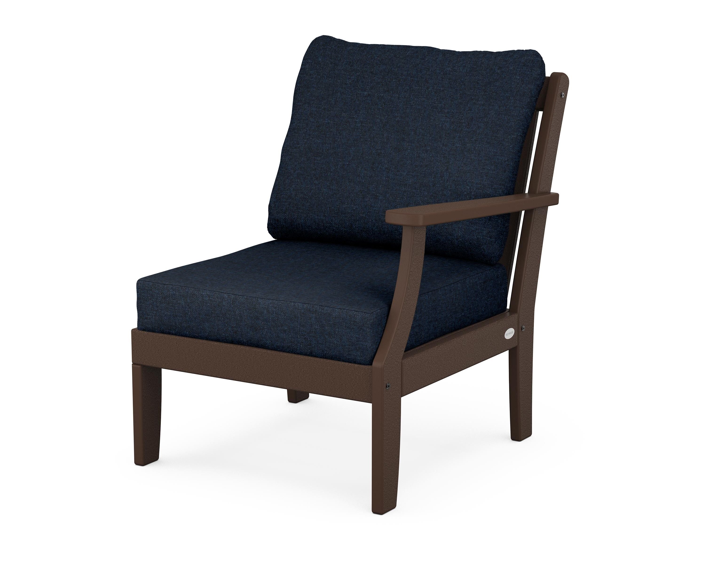 POLYWOOD® Braxton Modular Right Arm Chair in Mahogany / Marine Indigo