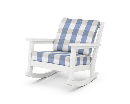 POLYWOOD® Chippendale Deep Seating Rocking Chair in White / Buffalo Plaid Sky Blue