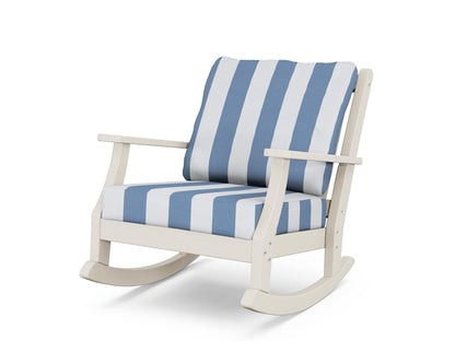 Country Living Wovendale Deep Seating Rocking Chair in Sand / Cabana Stripe Sky Blue