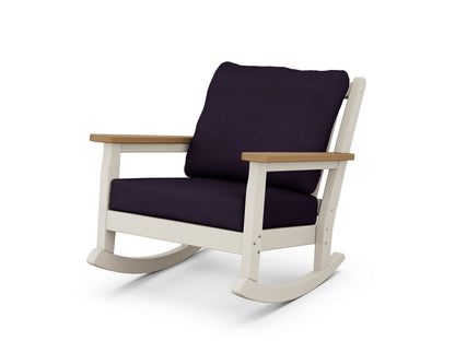 POLYWOOD® Chippendale Deep Seating Rocking Chair in Sand / Natural / Navy Linen