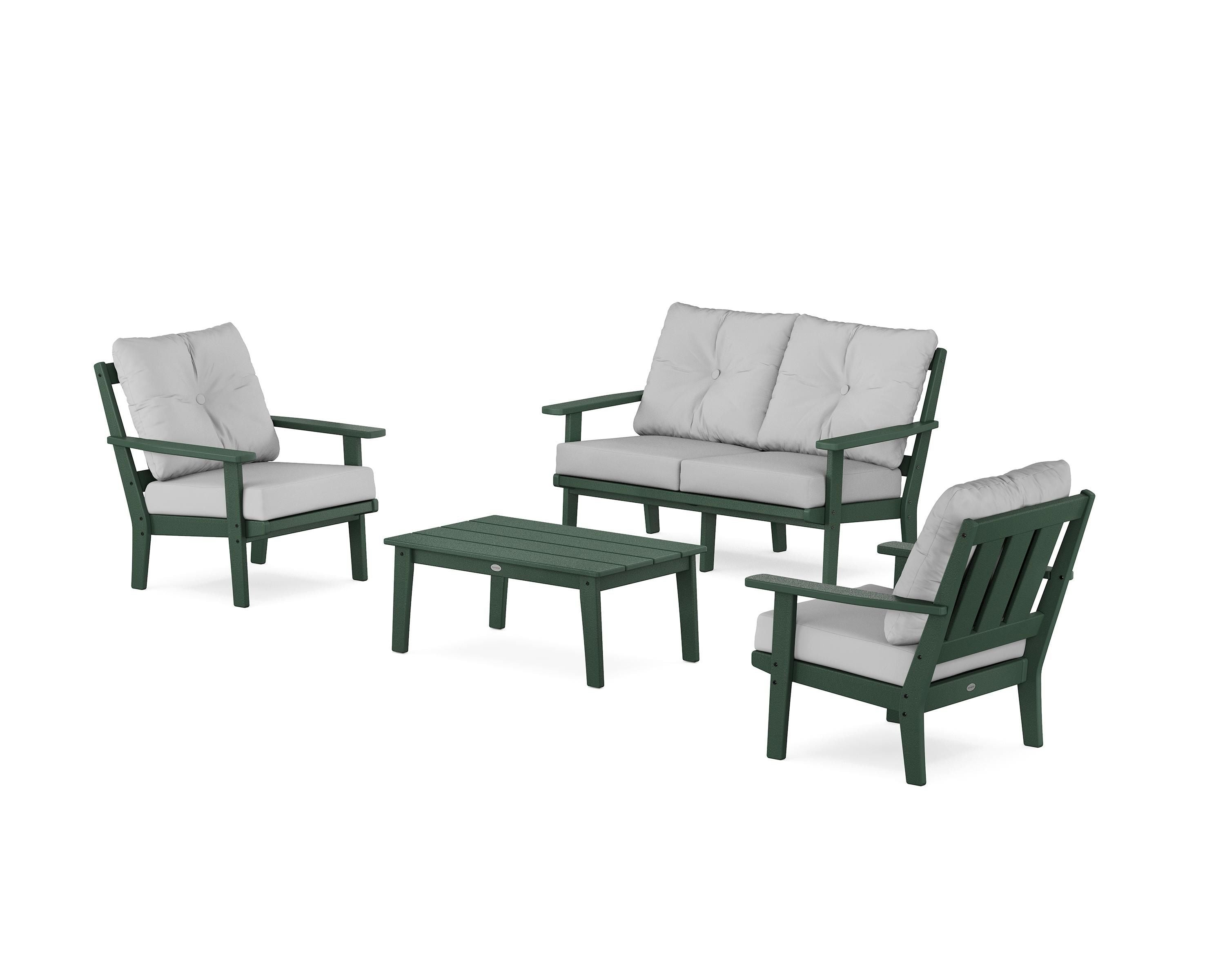 POLYWOOD® Oxford 4-Piece Deep Seating Set with Loveseat in Green / Midnight Linen