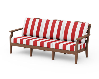 Draper James™ by  POLYWOOD® Savannah Deep Seating Sofa in Teak / Cabana Stripe Crimson