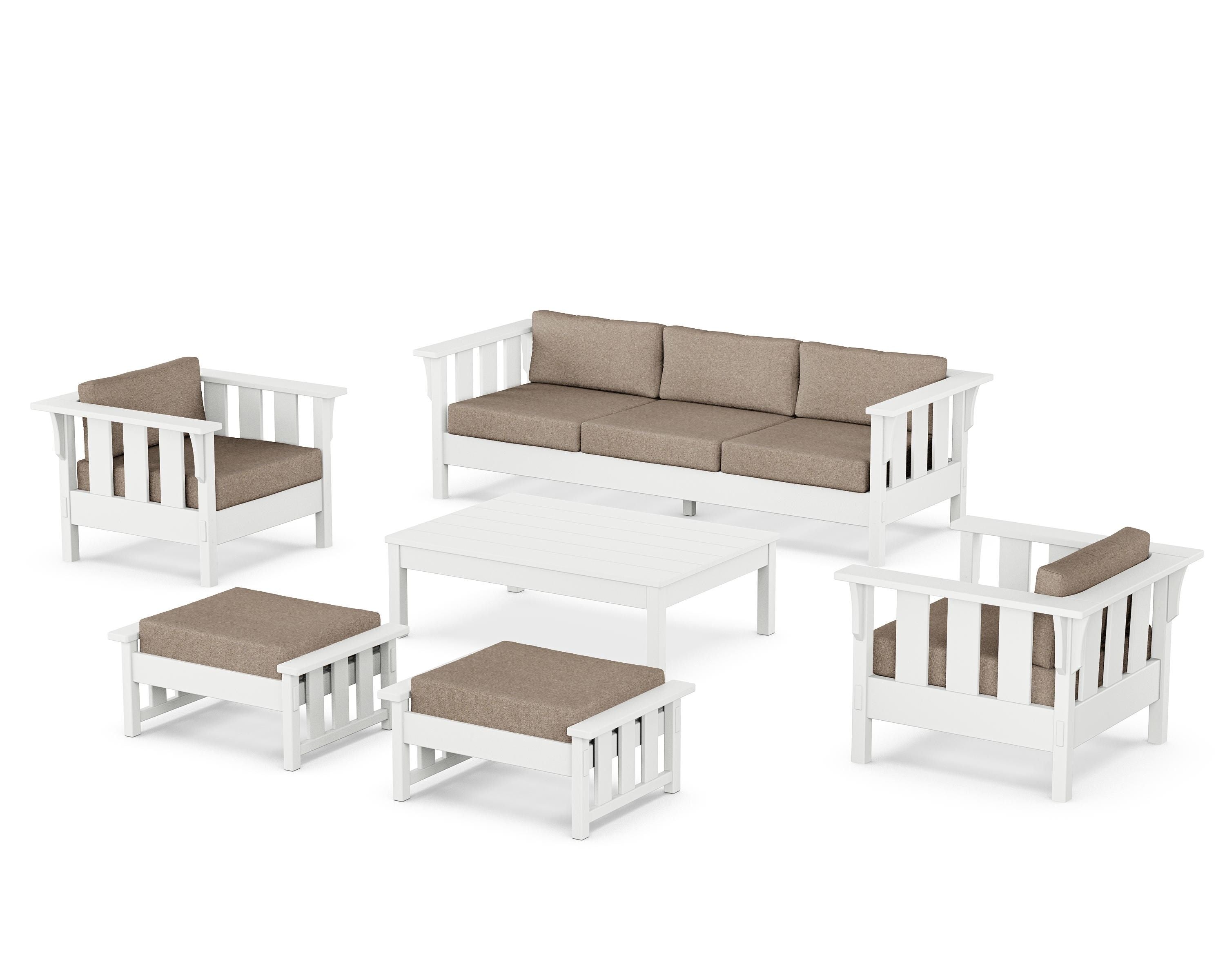 Martha Stewart by POLYWOOD® Acadia 6-Piece Lounge Sofa Set in White / Spiced Burlap