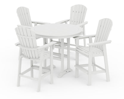 POLYWOOD® Nautical Curveback Adirondack 5-Piece Round Trestle Bar Set in White