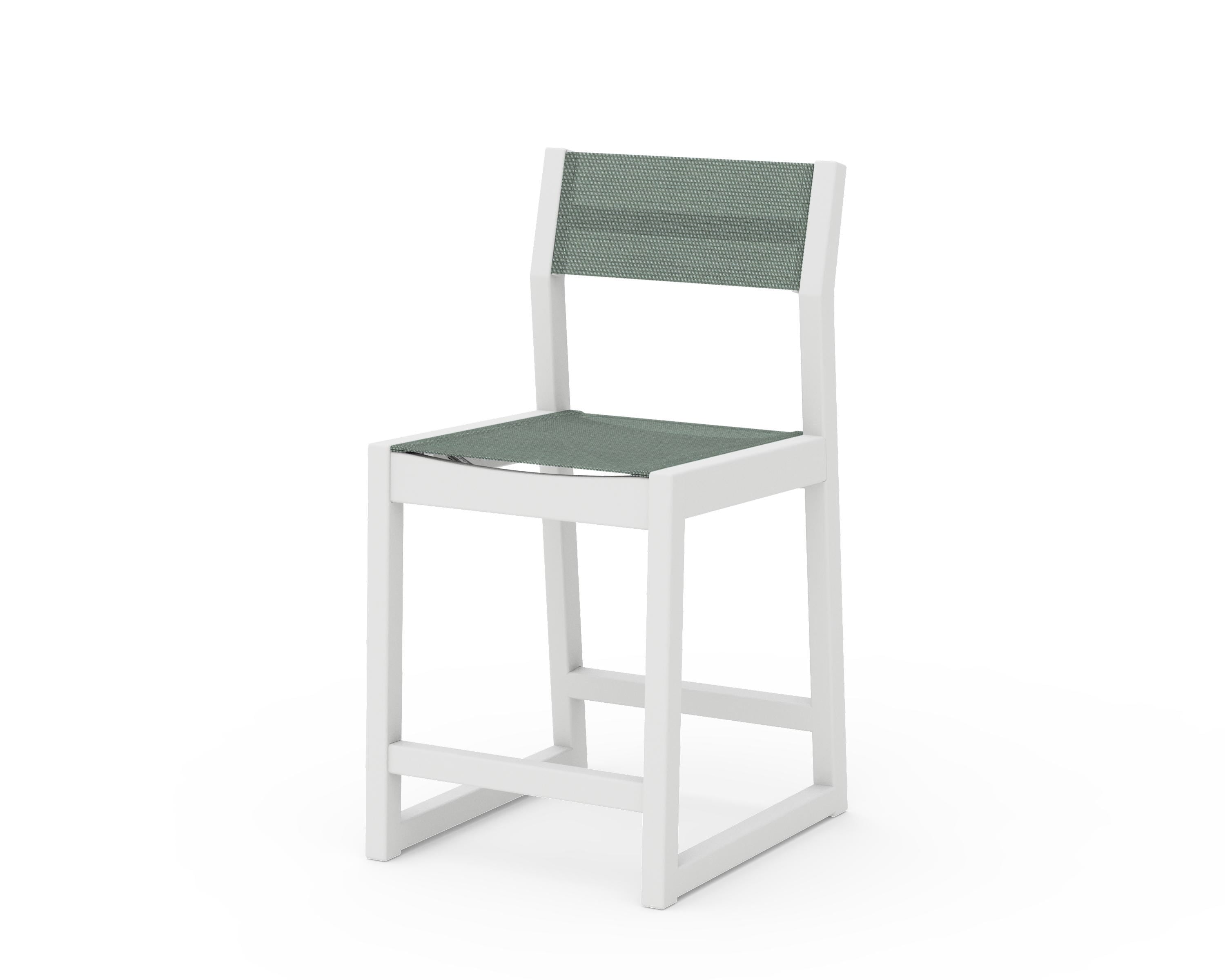 POLYWOOD® EDGE Sling Counter Side Chair in White / Dupioni Sea Mist Sling