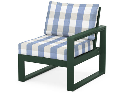 POLYWOOD® EDGE Modular Right Arm Chair in Green / Buffalo Plaid Sky Blue