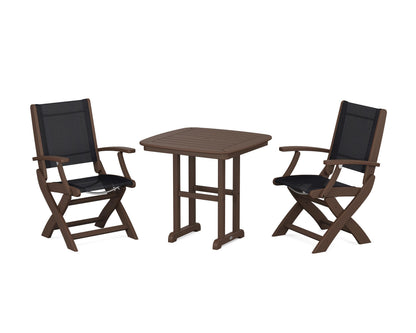 POLYWOOD® Coastal Folding Chair 3-Piece Dining Set in Mahogany / Black Sling