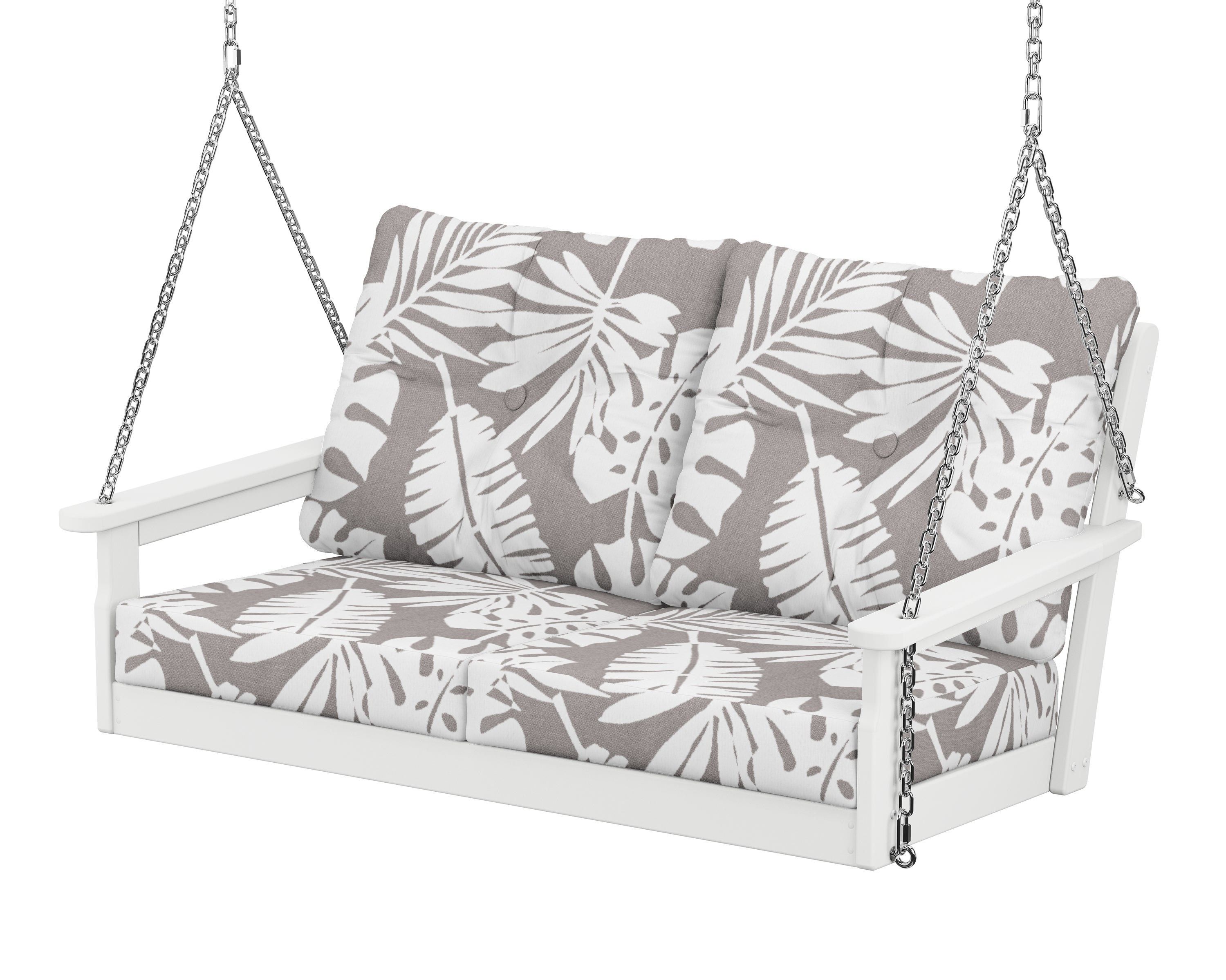 POLYWOOD® Vineyard Deep Seating Swing in White / Leaf Grey Mist