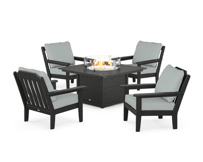 Country Living Cottage 5-Piece Deep Seating Set with Fire Pit Table in Black / Spa