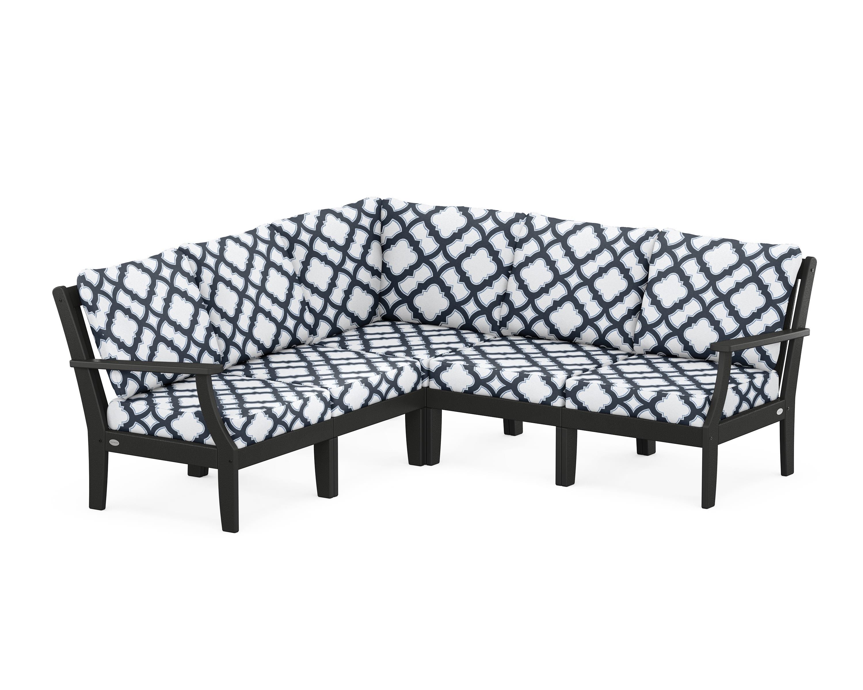 POLYWOOD® Braxton Modular 5-Piece Deep Seating Set in Black / Trellis Marine Indigo