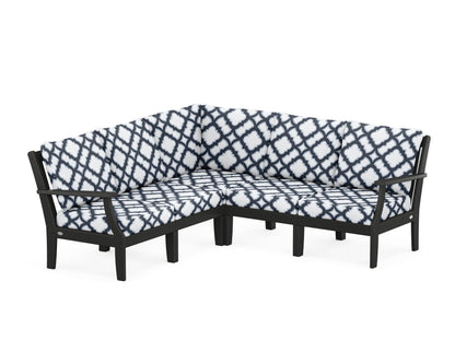 POLYWOOD® Braxton Modular 5-Piece Deep Seating Set in Black / Trellis Marine Indigo