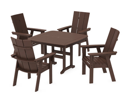 POLYWOOD® Modern Curveback Adirondack 5-Piece Dining Set in Mahogany