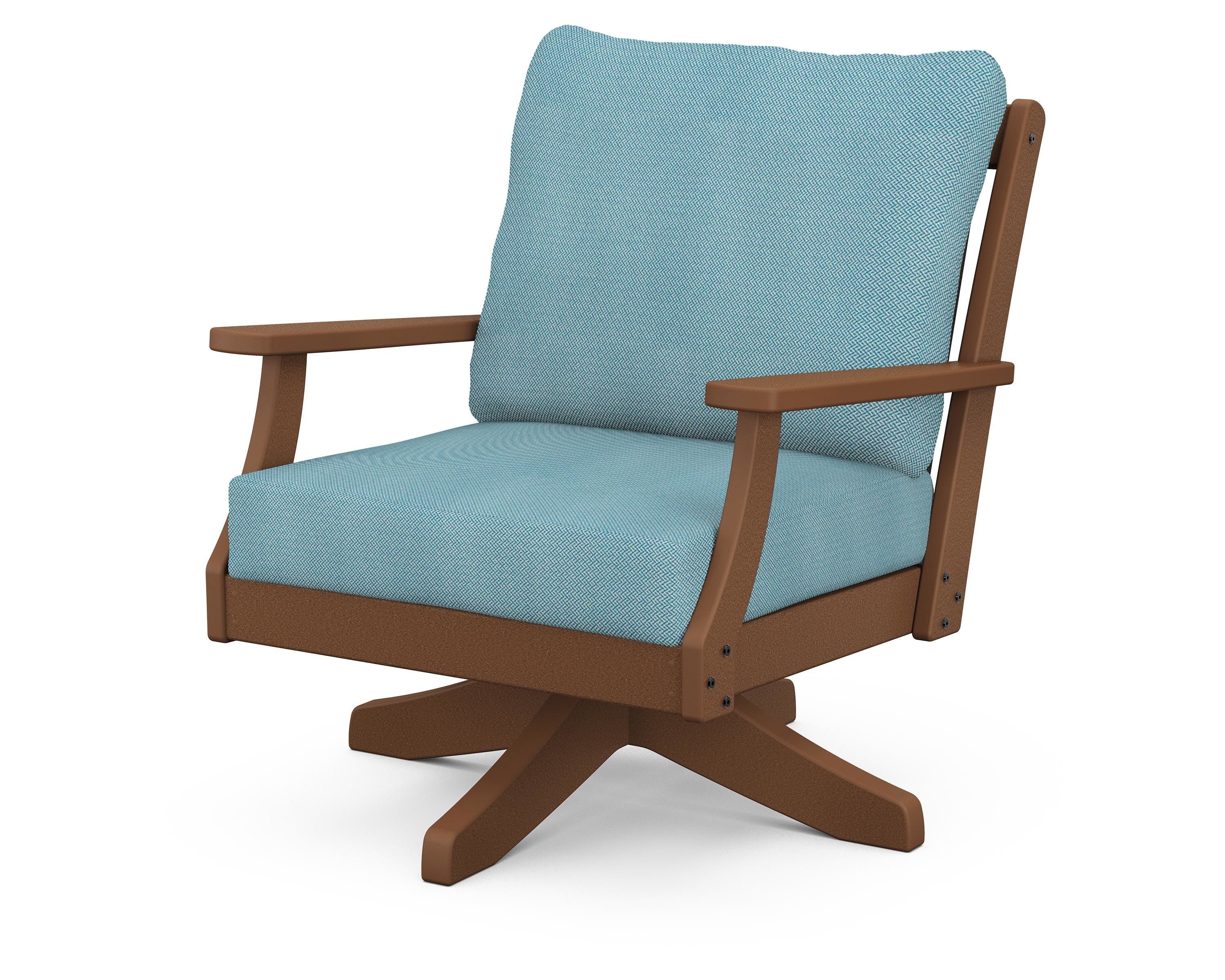 POLYWOOD® Braxton Deep Seating Swivel Chair in Teak / Lattice Sky Blue
