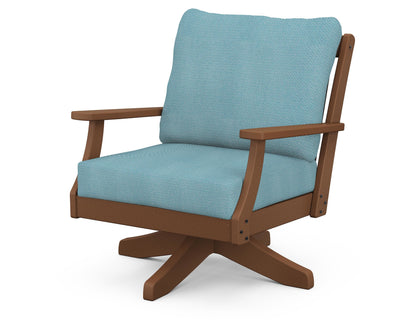 POLYWOOD® Braxton Deep Seating Swivel Chair in Teak / Lattice Sky Blue
