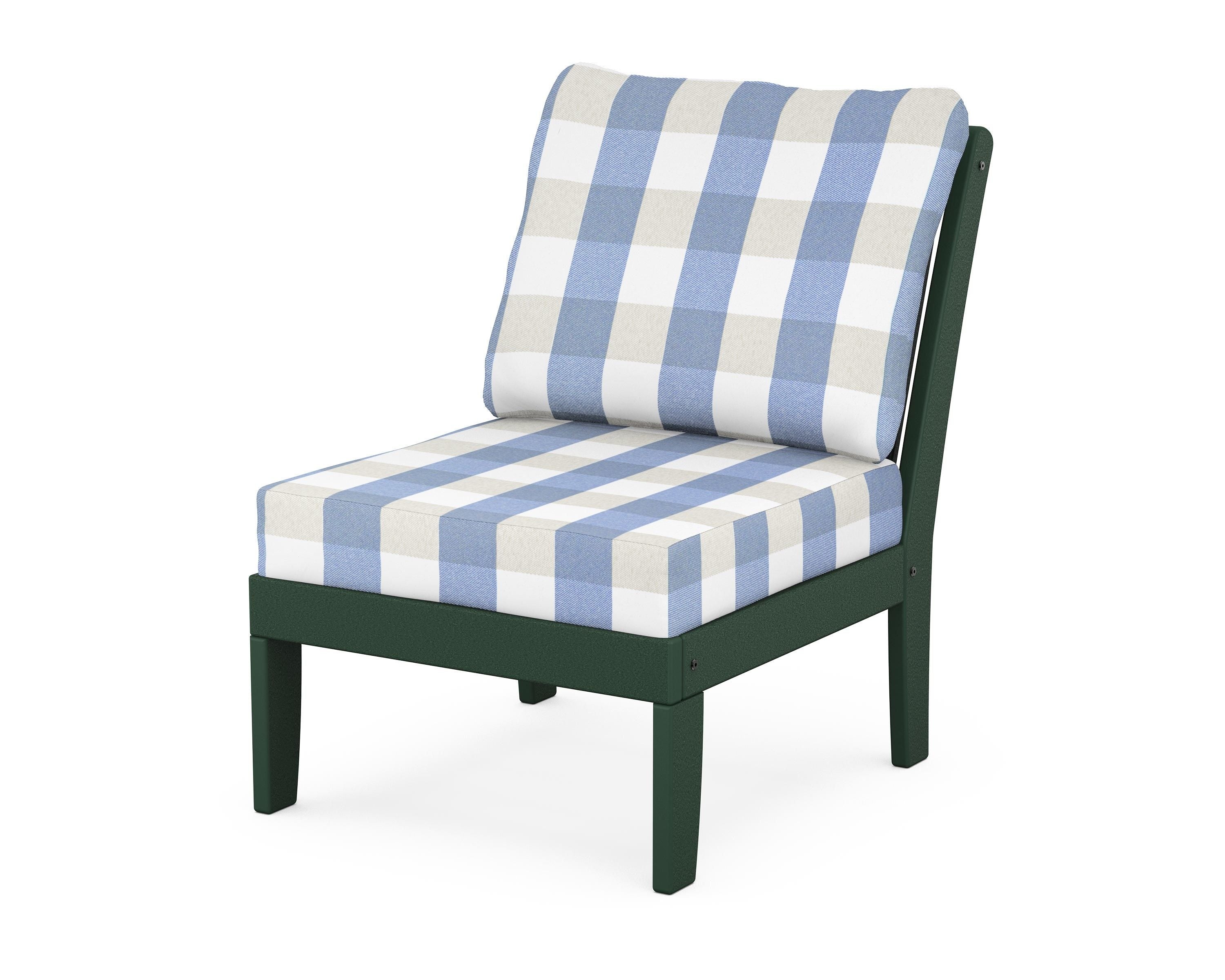 POLYWOOD® Braxton Modular Armless Chair in Green / Buffalo Plaid Sky Blue