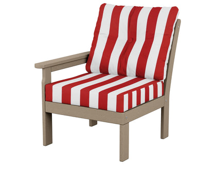 POLYWOOD® Vineyard Modular Left Arm Chair in Vintage Sahara / Cabana Stripe Crimson