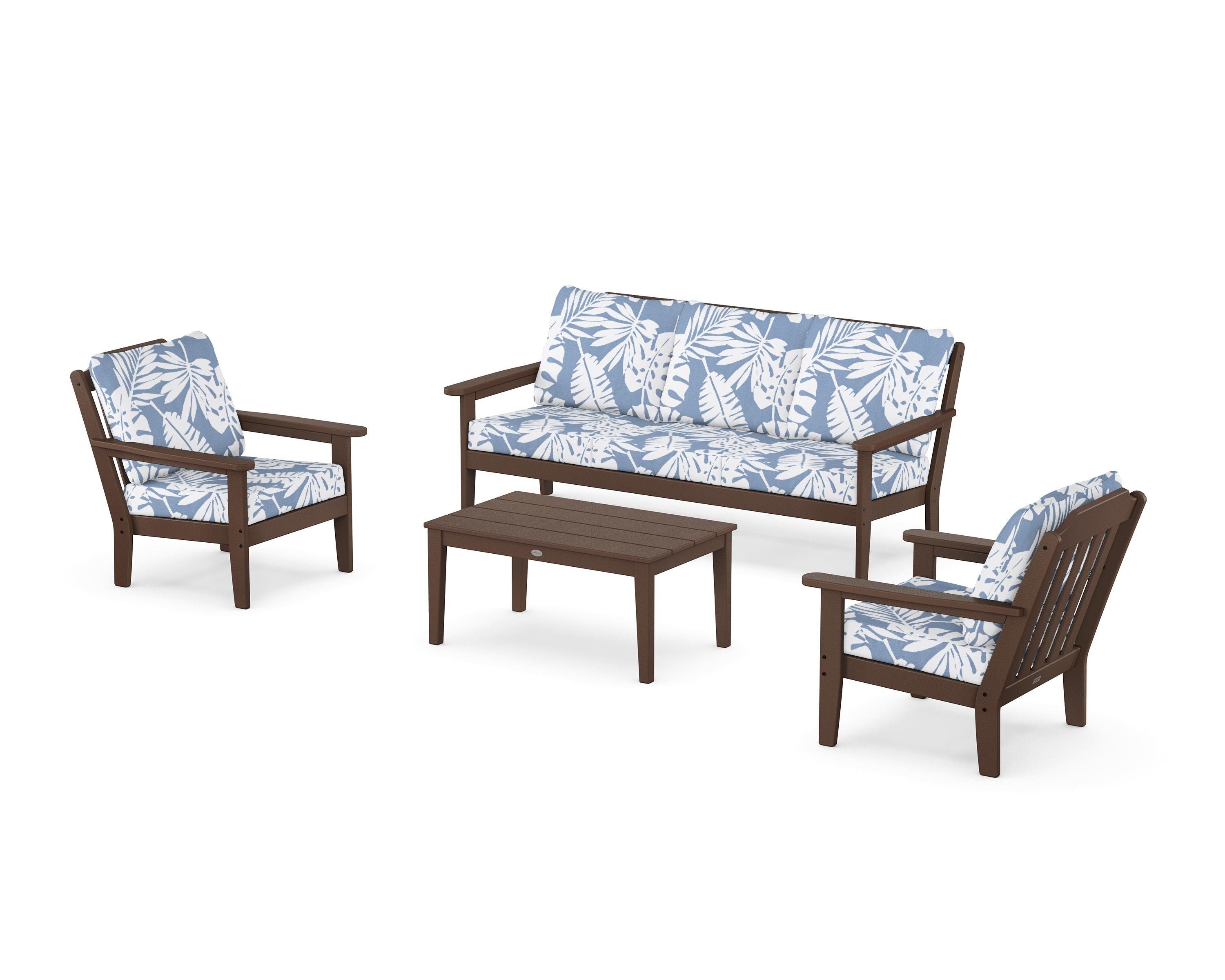Country Living Cottage 4-Piece Deep Seating Set with Sofa in Mahogany / Leaf Sky Blue