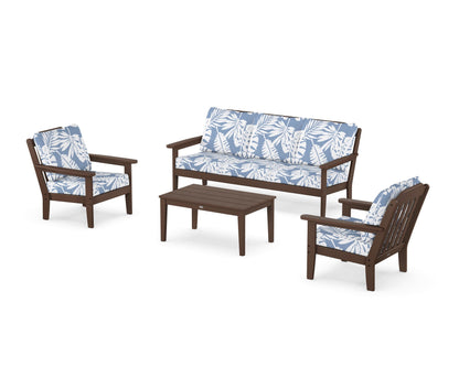 Country Living Cottage 4-Piece Deep Seating Set with Sofa in Mahogany / Leaf Sky Blue