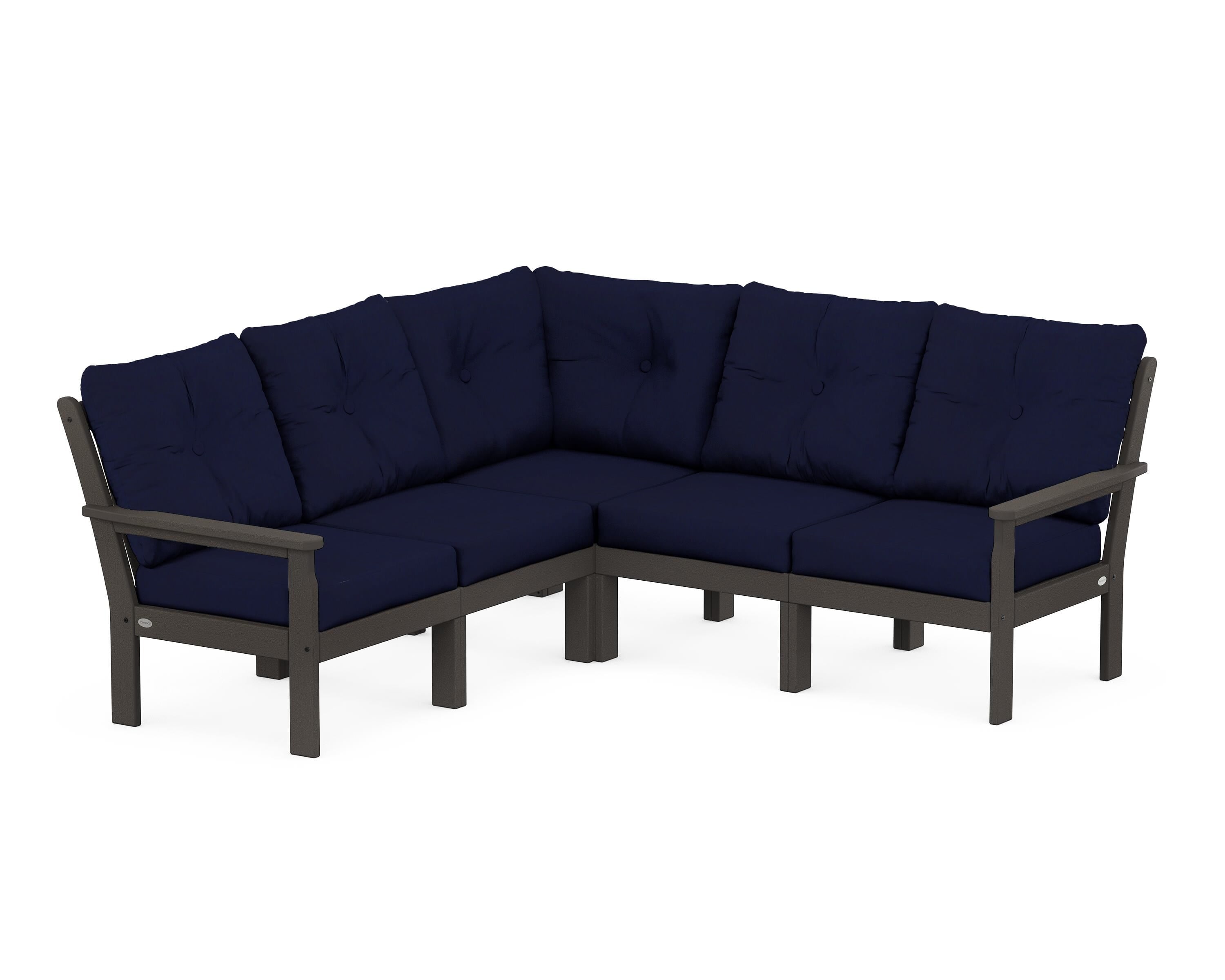 POLYWOOD® Vineyard 5-Piece Sectional in Vintage Coffee / Navy