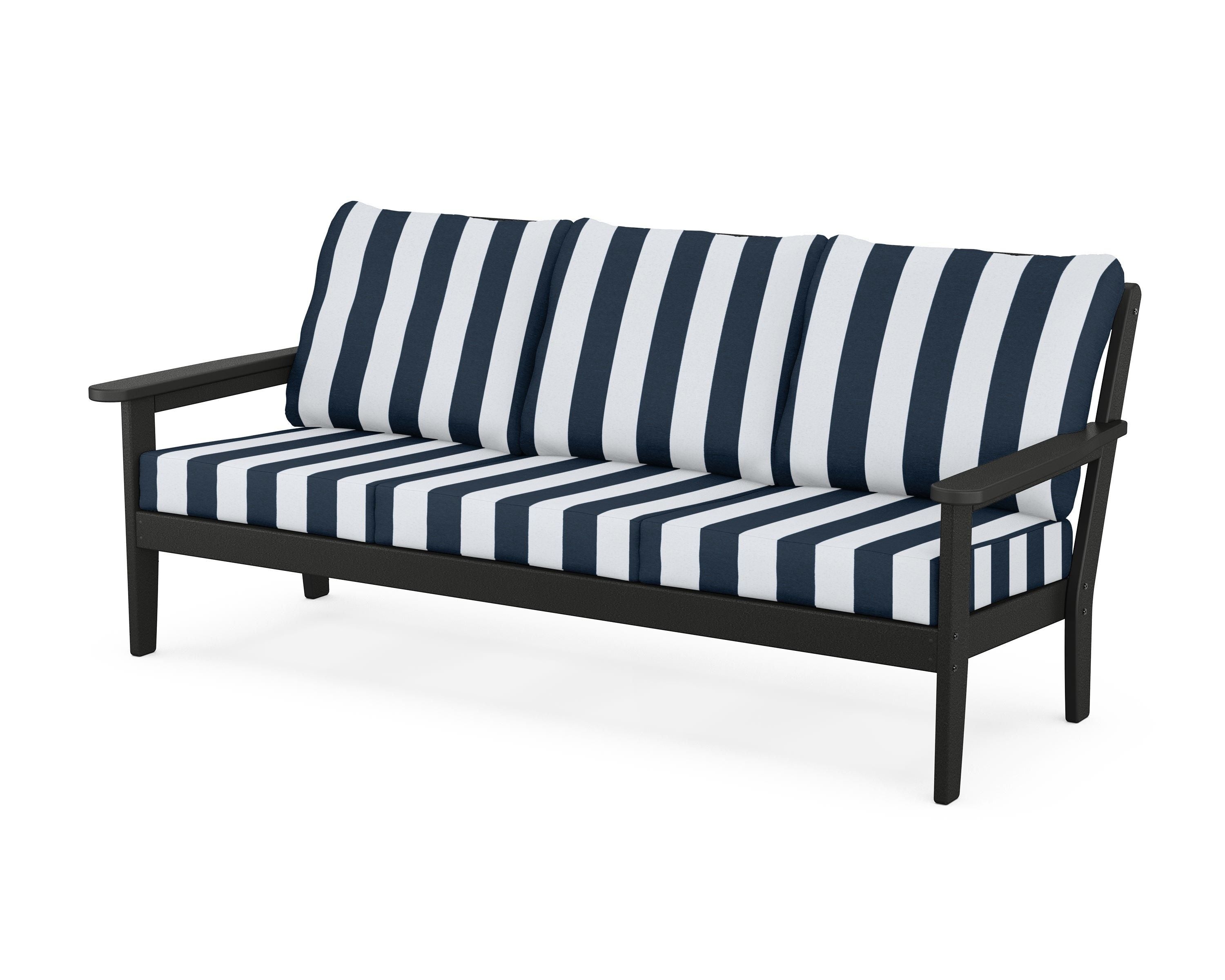 Country Living Cottage Deep Seating Sofa in Black / Cabana Stripe Marine Indigo