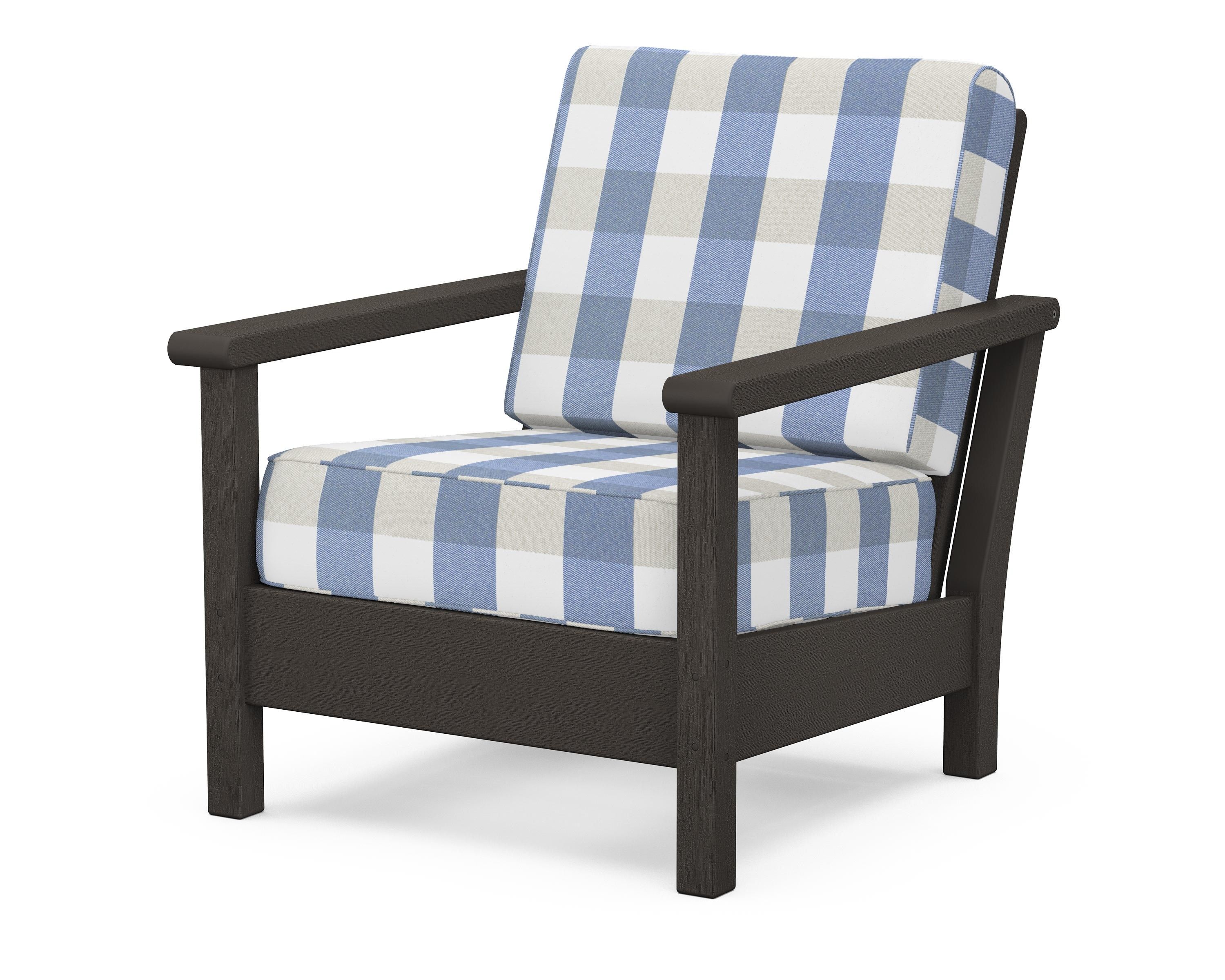 POLYWOOD® Harbour Deep Seating Chair in Vintage Coffee / Buffalo Plaid Sky Blue