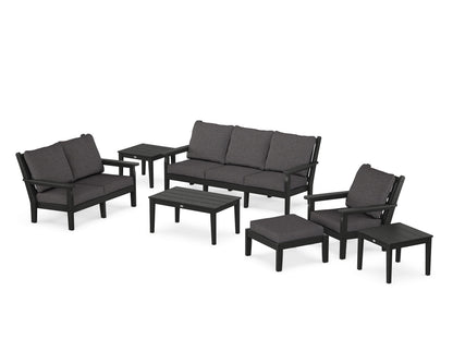 POLYWOOD® Chippendale 7-Piece Deep Seating Set in Black / Ash Charcoal