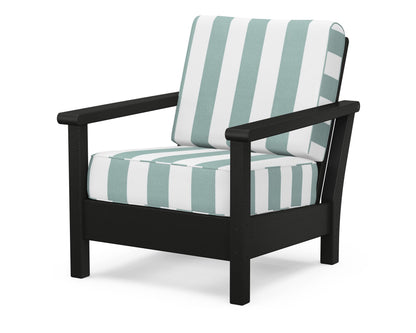 POLYWOOD® Harbour Deep Seating Chair in Black / Cabana Stripe Glacier Spa