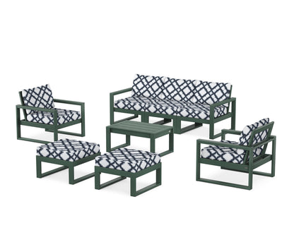 POLYWOOD® EDGE Sectional 8-Piece Lounge Sofa Set in Green / Trellis Marine Indigo