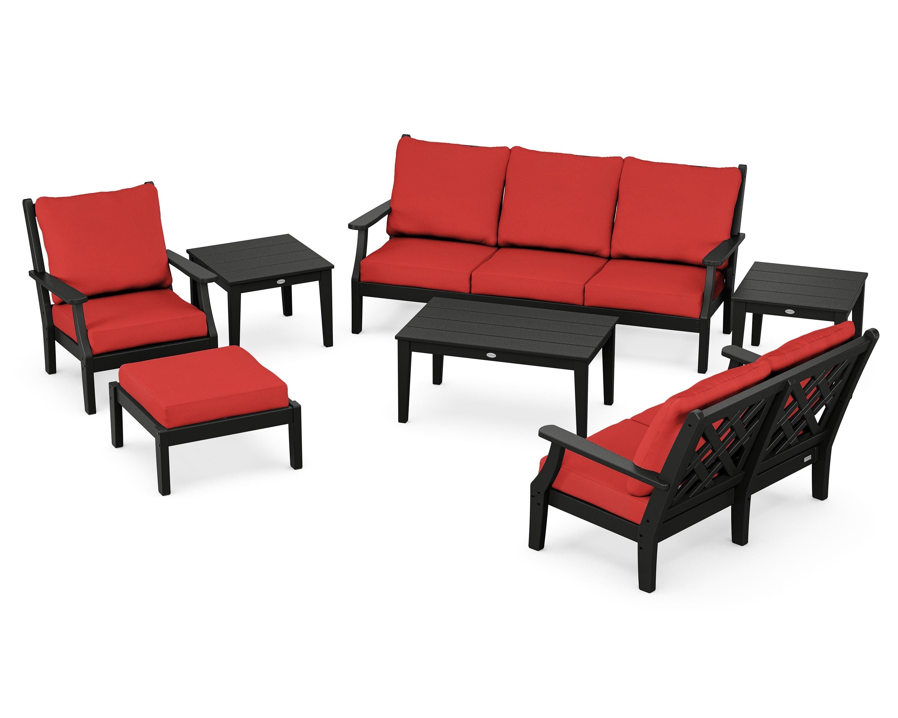 Country Living Wovendale 7-Piece Deep Seating Set in Black / Crimson Linen