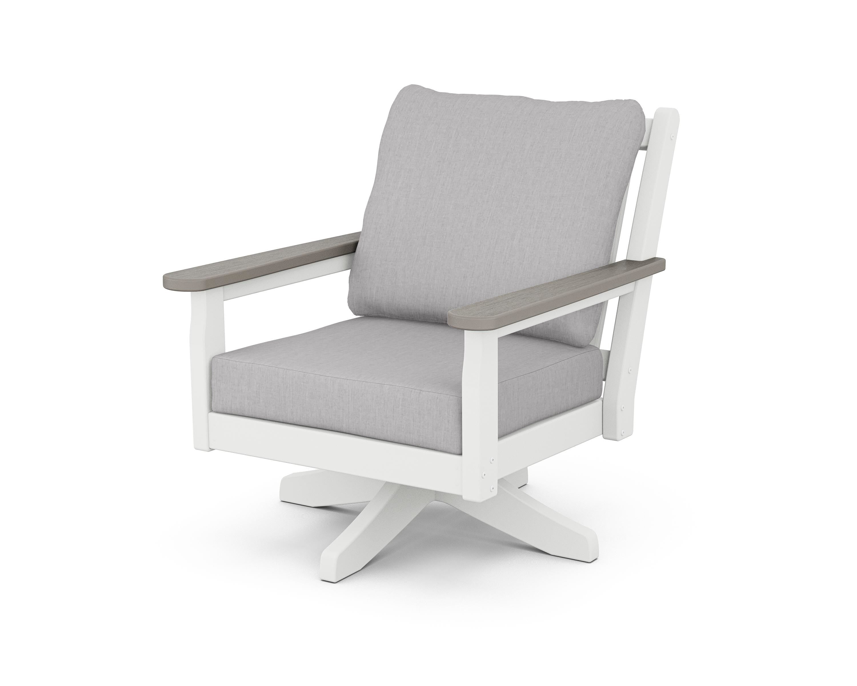 POLYWOOD® Chippendale Deep Seating Swivel Chair in White / Driftwood / Granite