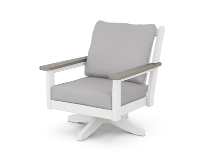 POLYWOOD® Chippendale Deep Seating Swivel Chair in White / Driftwood / Granite