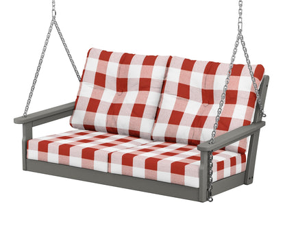 POLYWOOD® Vineyard Deep Seating Swing in Slate Grey / Buffalo Plaid Crimson
