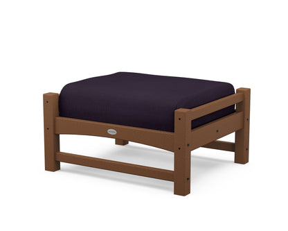 POLYWOOD® Club Ottoman in Teak / Navy Linen
