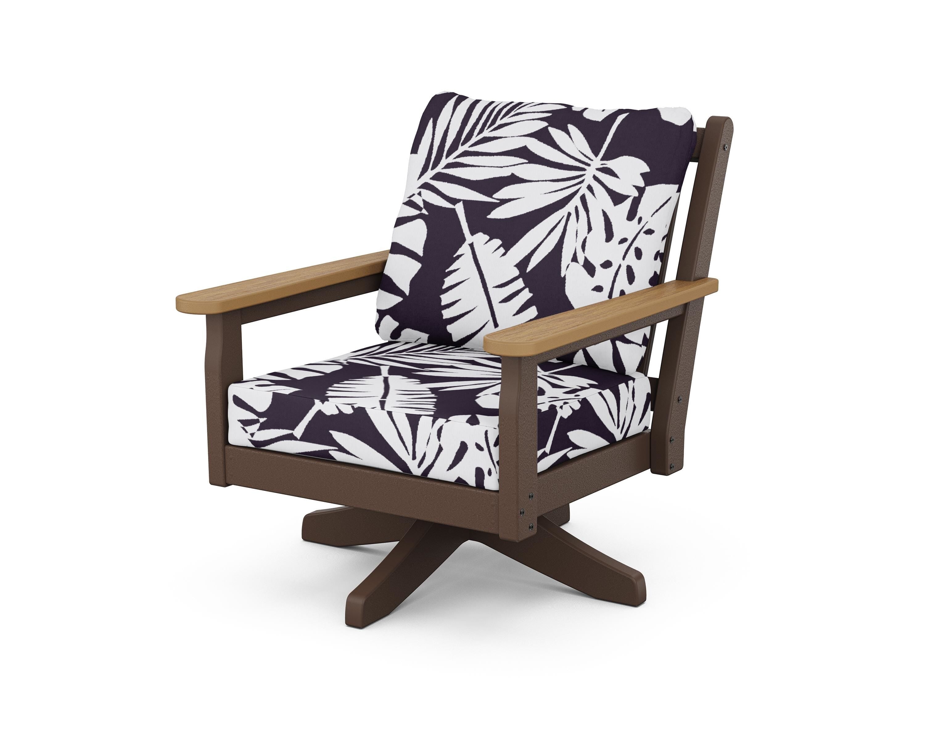 POLYWOOD® Chippendale Deep Seating Swivel Chair in Mahogany / Natural / Leaf Navy