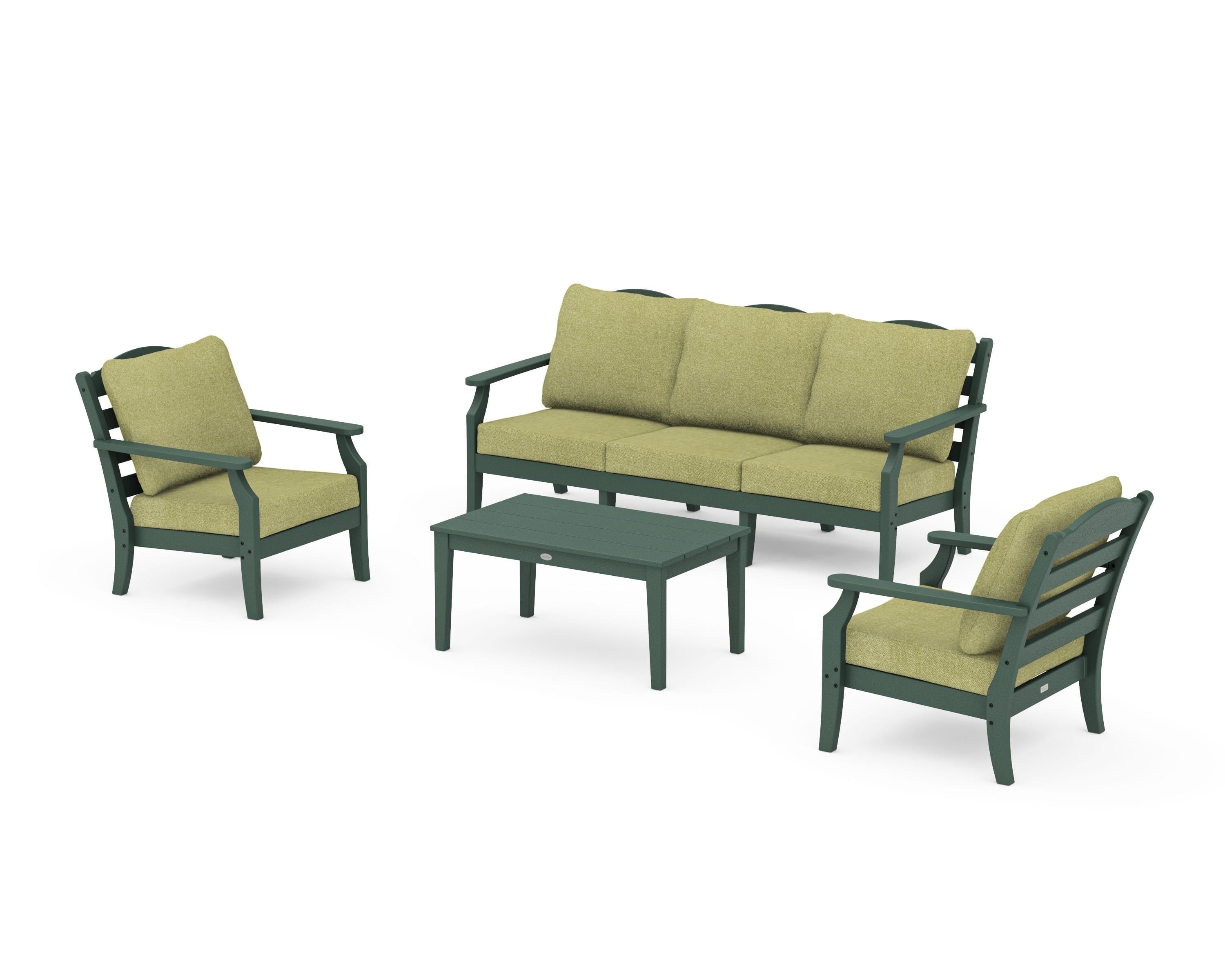 Draper James™ by  POLYWOOD® Savannah 4-Piece Deep Seating Set with Sofa in Green / Chartreuse Boucle