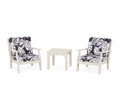 Martha Stewart by POLYWOOD® Chinoiserie 3-Piece Deep Seating Set in Sand / Leaf Navy